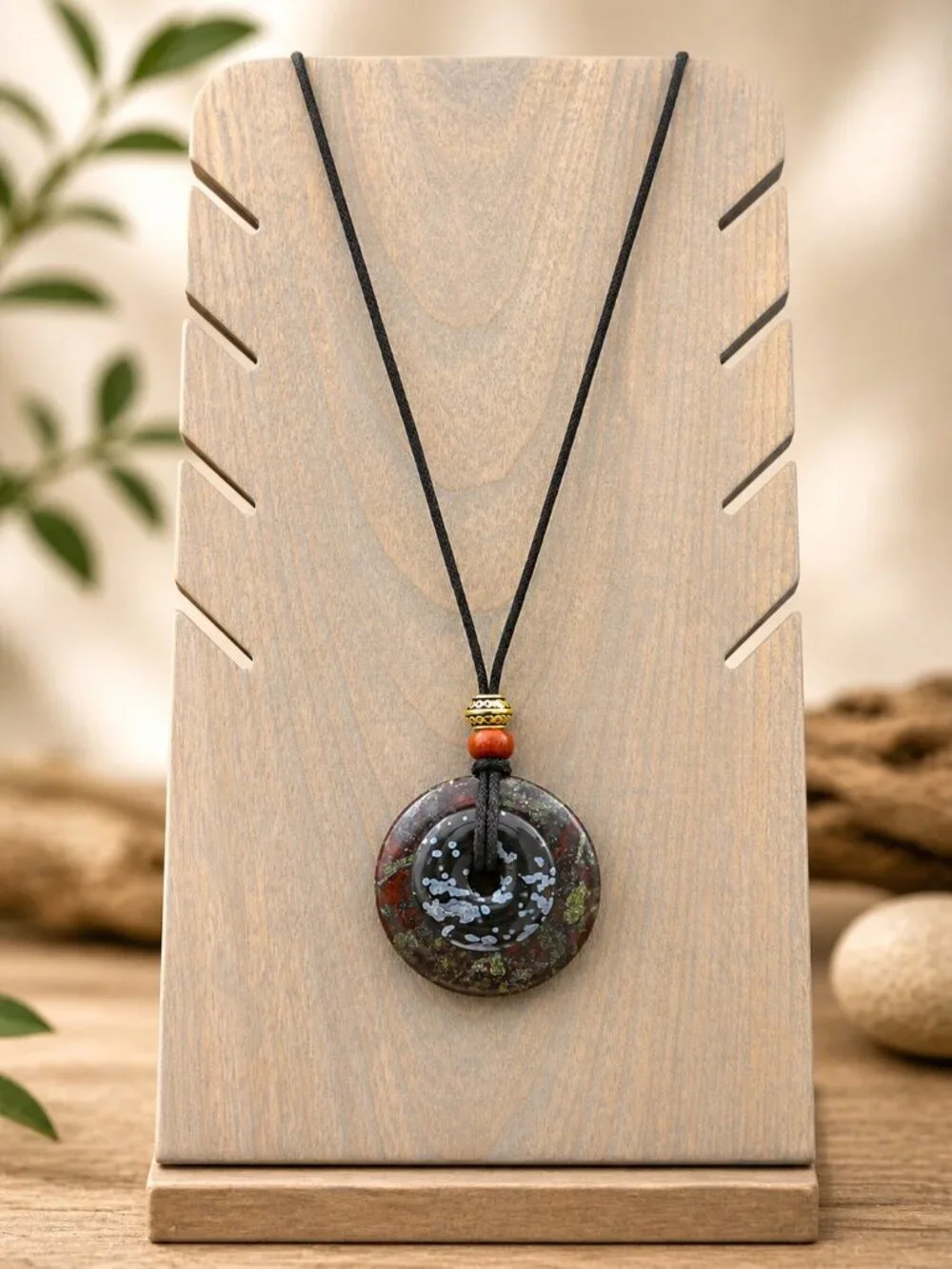 Dragon’s Blood Jasper & Snowflake Obsidian Necklace | Handmade - Picture 4 of 6